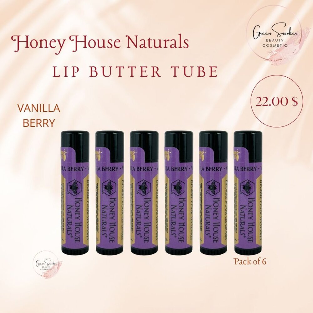 Honey House Naturals,Vanilla Berry Lip Butter Tube. Pack of 6